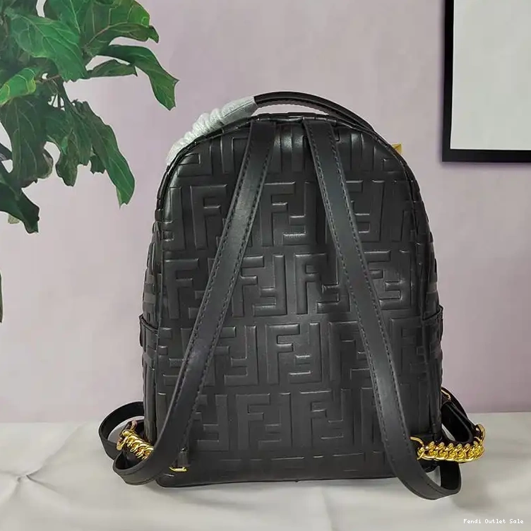 Affordable Leather Backpack Fendi Black Mini Motif Nappa FF In 0620